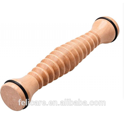 Wooden foot roller,natural wood ribbed foot massager roller,wooden body massager