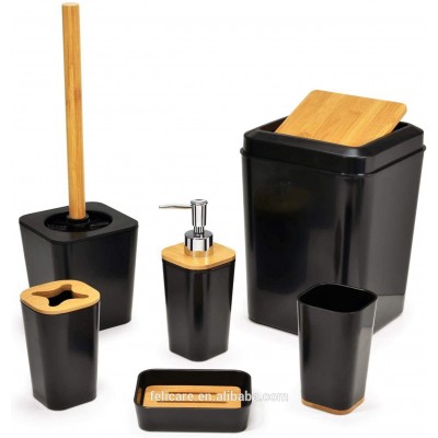 Hot christmas sell  plastic bathroom set Wooden bath accessories set