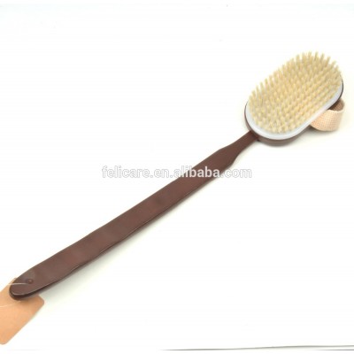 Hard Wood Boar bristle Brown bath brush natural massage long handle