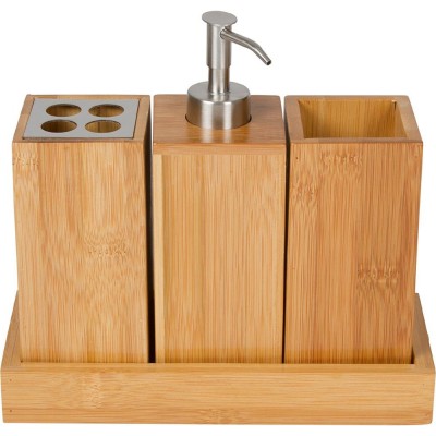 Bamboo Bathroom Essentials Accessory Set Bathroom Caddy Bath