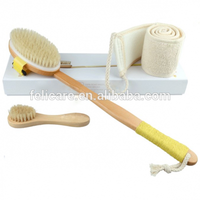 Natural color Hardwood Boar bristle bath brush set kit