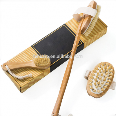 Natural color Hardwood Boar bristle Body bath brush set kit