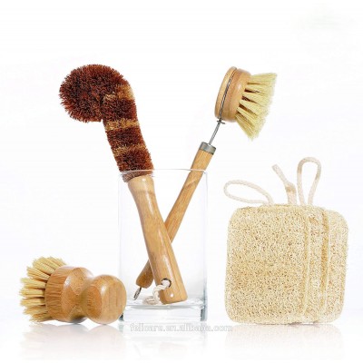 Eco-friendly Kitchen Brush Set All Natural Fibre Wooden floor Vegetable Dish Bottle Pot Brush Cleaning Kitchen Brush Set