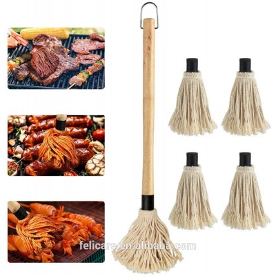 BBQ tool set oil sauce brush for Grilling and Roasting Wooden Long Handle with Extra Replacement Heads sauce mop